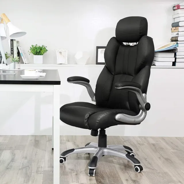 Ergochair Luxe Ergonomische Bureaustoel Met Kantelmechanisme - Directie Managerstoel Ergonomisch - Kantoor Stoel Met In Hoogte Verstelbare Hoofdsteun & Inklapbare Armleuningen - Kunstleer - Zware Belasting Zwart
