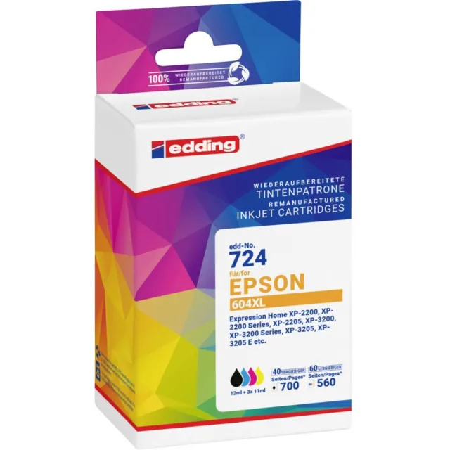 Edding Inktcartridge vervangt Epson 604XL, T10H1 Compatibel Combipack Zwart, Cyaan, Magenta, Geel EDD-724 18-724 Zwart;Cyaan;Magenta;Geel