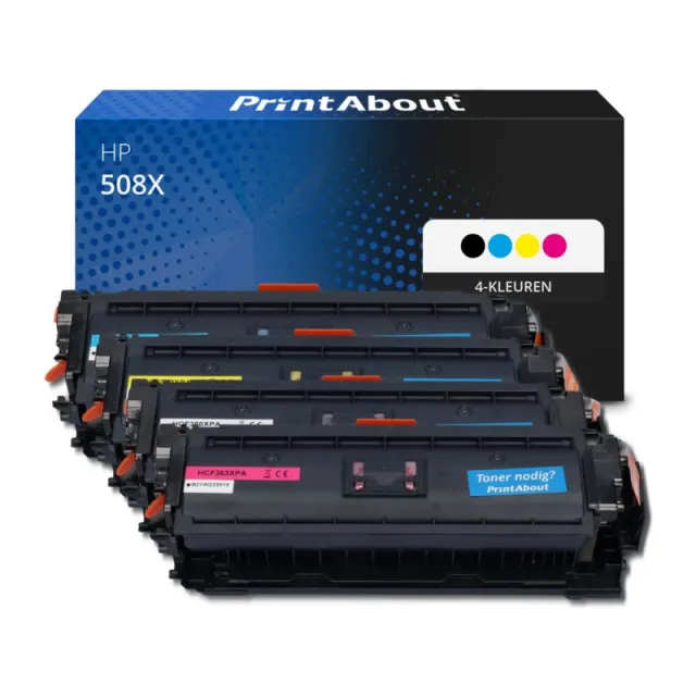 PrintAbout huismerk Toner 508X (CF360X) 4-kleuren Multipack Hoge capaciteit Geschikt voor HP
