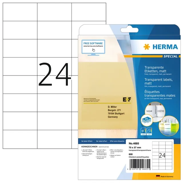 Herma Etiket HERMA 4685 70x37mm transparant 600 stuks