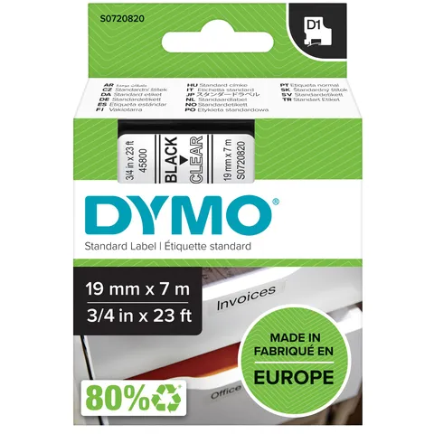 Dymo Labeltape Dymo LabelManager D1 polyester 19mm zwart op transparant