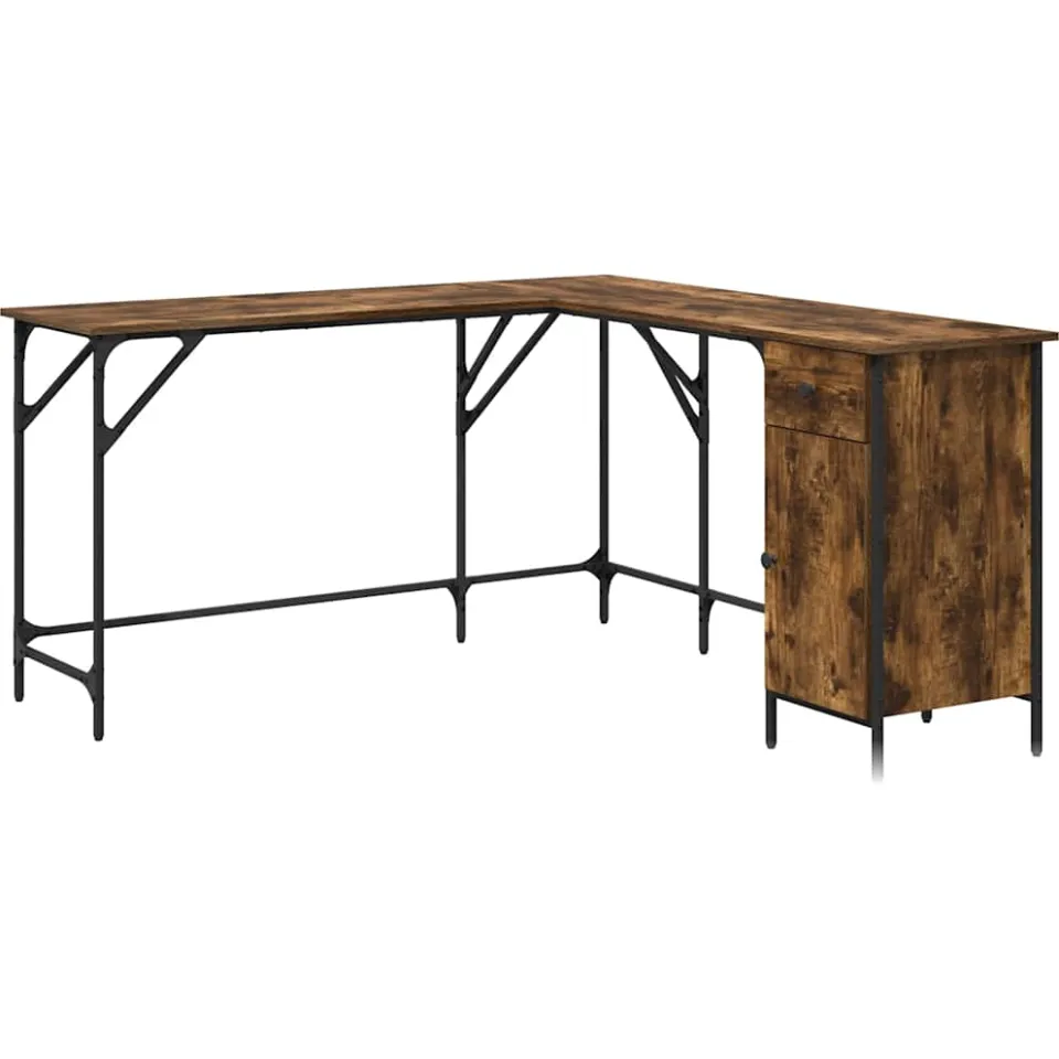 vidaXL Bureau 141x141x75 cm bewerkt hout gerookt eikenkleurig Bruin