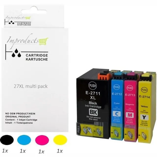 Improducts Inkt cartridges - Alternatief Epson 27XL / 27 XL 4 stuks Multicolor - Zwart, Cyaan, Magenta, Geel