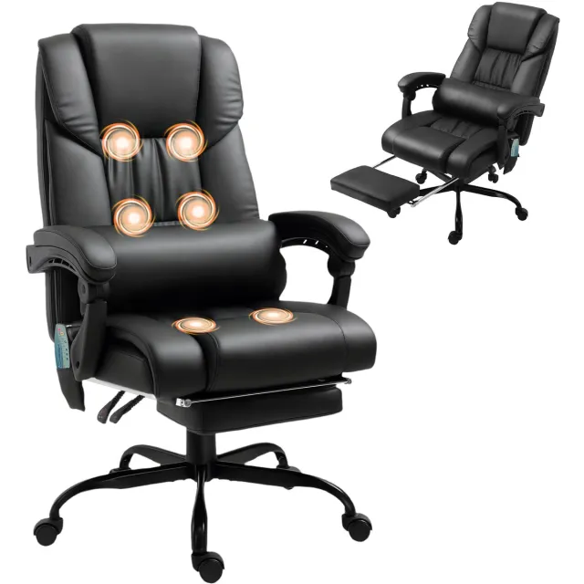 Blossom Ergonomische bureaustoel met massagefunctie, bureaustoel met voetensteun, hoge rugleuning, lendensteun, Zwart