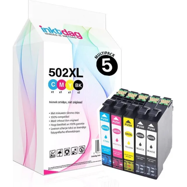 inktdag inktcartridges voor Epson 502XL, Epson 502 multipack van 5 kleuren (Epson 502xl zwart *2, Epson 502xl C/M/Y *1) voor Epson Expression Home XP-5105 XP-5100 Workforce WF-2860DWF WF-2865DWF XP5105 WF-2860 Zwart x 2