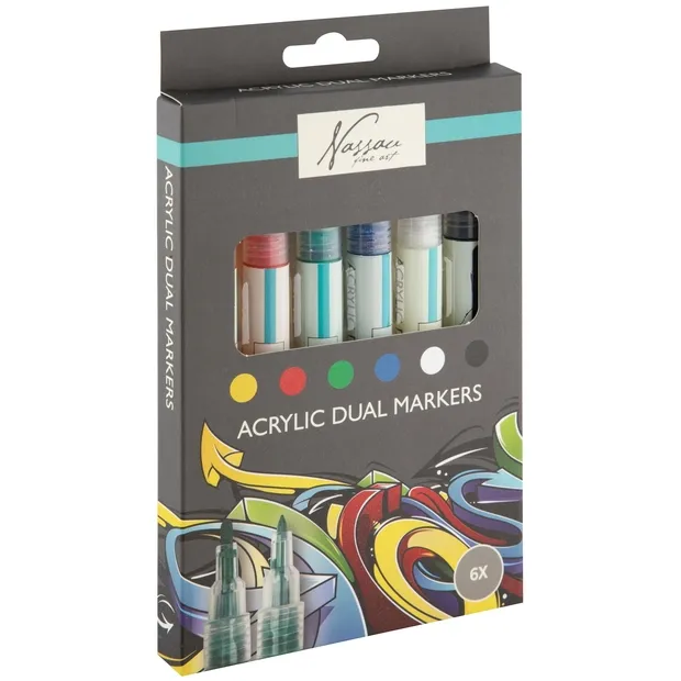 Nassau fine art Acrylmarker Nassau duopunt set à 6 kleuren