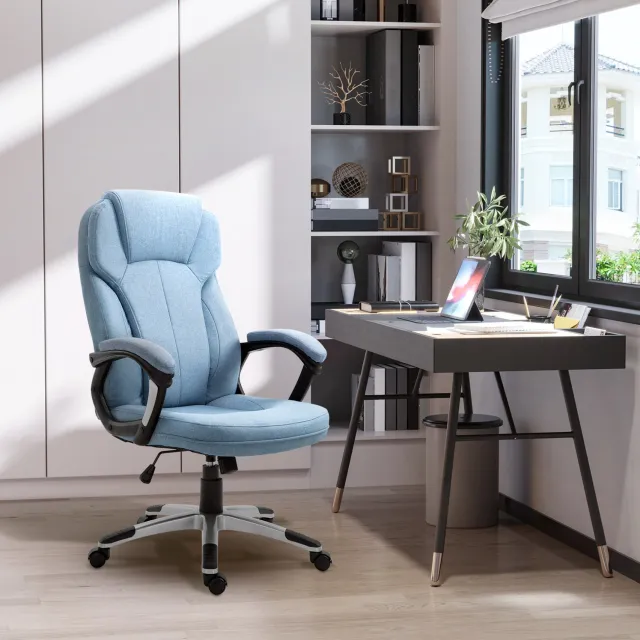 CHICFURN Bureaustoel - Hoogteverstelbaar - Hoge rugleuning - Lichtblauw