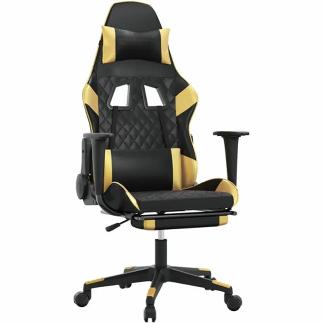 vidaXL Massage - gamestoel - met - voetensteun - kunstleer - zwart - & - goudkleurig zwart en goud