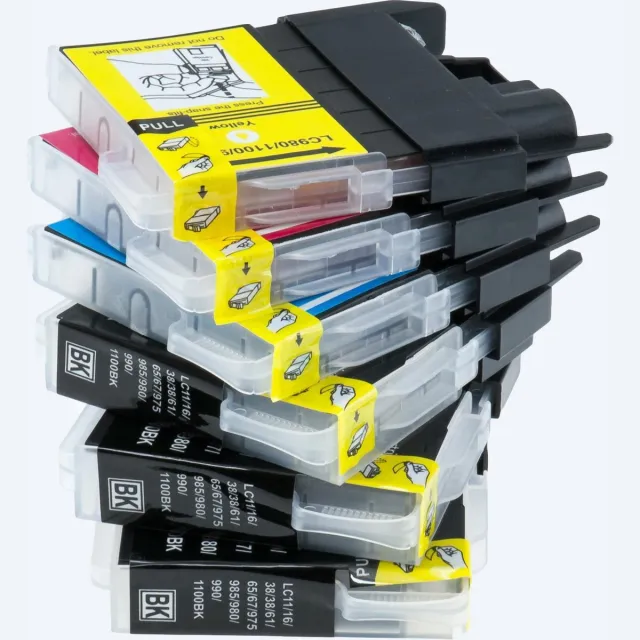KATRIZ huismerk inkt voor|Brother /LC980/LC985/LC1100/LC1100H| 3x black +1x Cyan +1x Magenta+1x Yellow|29ml | ( 6stuks) Zwart, Cyaan, Magenta, Geel