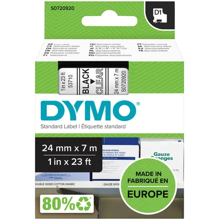 Dymo Labeltape Dymo LabelManager D1 polyester 24mm zwart op transparant