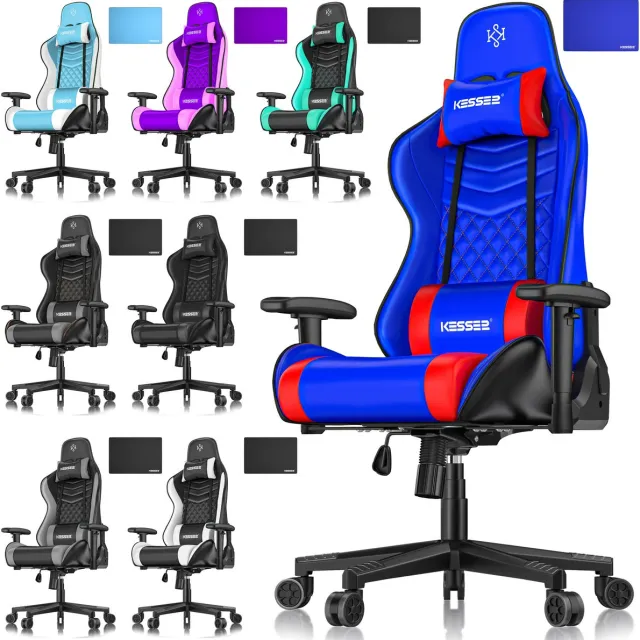 Kesser Gamingstoel Ergonomisch - Gaming Bureaustoel met Hoofdsteun en Lendenkussen, Verstelbare Rugleuning, tot 150 kg - Zwart/Turkoois Zwart / Turquoise