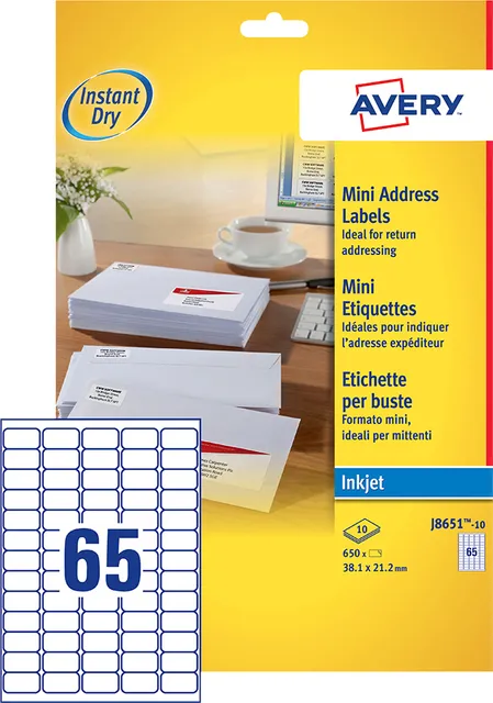 Avery Etiket Avery J8651-10 38.1x21.2mm wit 650 stuks
