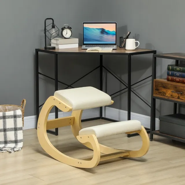 REDOM Kniekruk - Ergonomisch schommelend ontwerp - Houten frame - Zonder armleuningen - Homeoffice, meditatie en schrijven - Crèmewit - 55 x 85 x 55 cm