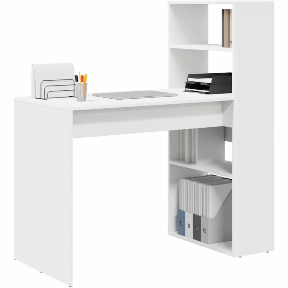 vidaXL Bureau Wit 113 x 54 x 120 cm Bewerkt hout, foto 3