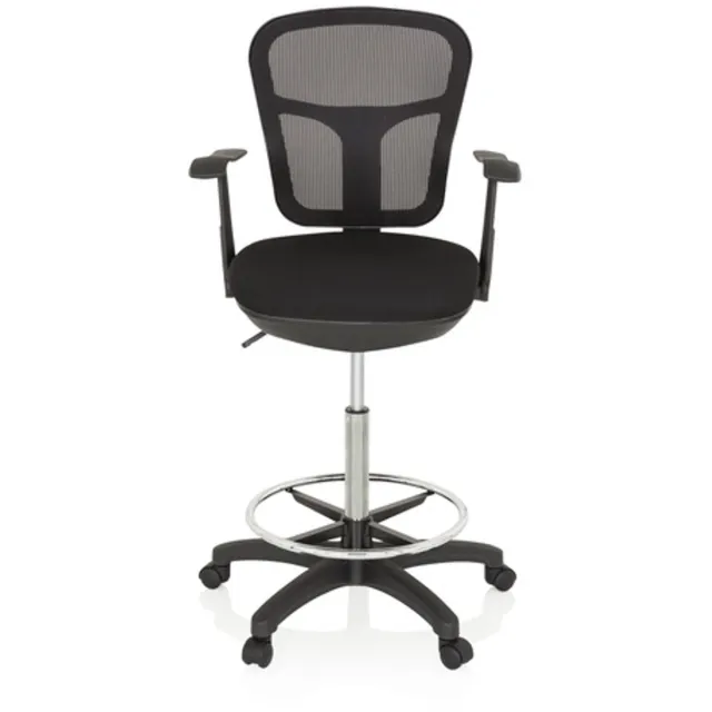 hjh office Werkkruk/Verhoogde Bureaustoel - Met Armleuning - Stof/Netstof - Zwart - TOP Work 108
