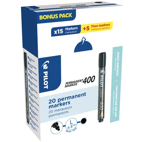 Pilot Permanent marker PILOT 400 schuin breed zwart 15+5 gratis