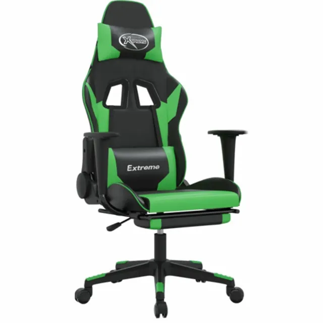 vidaXL Massage - gamestoel - met - voetensteun - kunstleer - zwart - en - groen zwart en groen