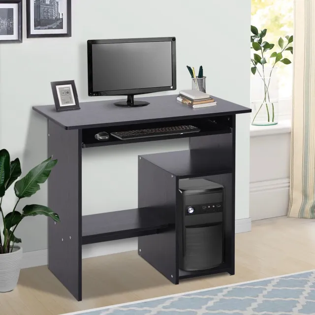 MUVANO Computerbureau - Compact bureau met opbergruimte - Uitschuifbare toetsenbordlade - Spaanplaat - 80 x 45 x 75 cm - Voor thuiswerken en studeren - Zwart