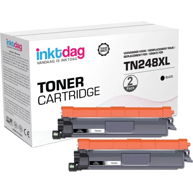 inktdag toner cartridge Geschikt Voor Brother TN-248XLBK /Zwart (2 stuks) | Multipack Geschikt voor Brother L3515CDW - L3520CDW - L3527CDW - L3555CDW - L3560CDW - L3215CW - L3220CW - L3240CDW - L8230CDW - L8240CDW - L3740CDW - L3760CDW - L8340CDW Zwart x 2 stuks