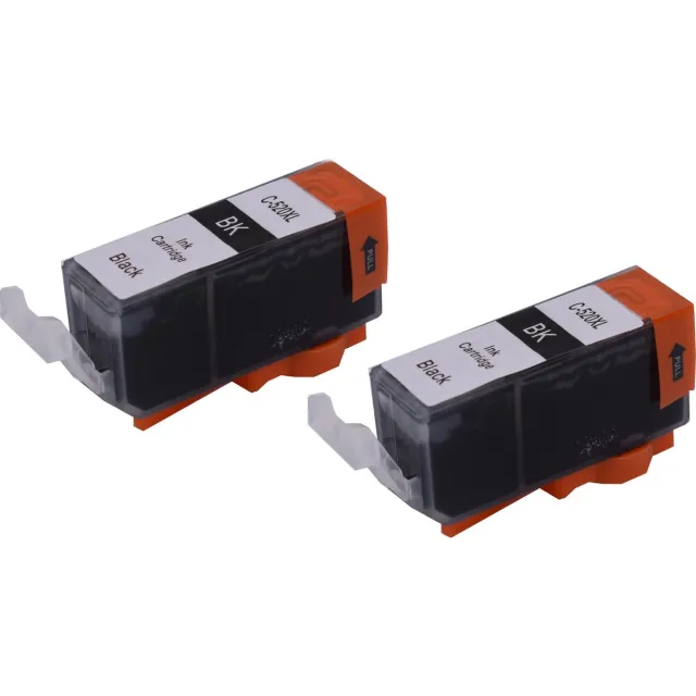 KATRIZ huismerk inkt voor|Canon PGI-520BK |21ml | ( 2stuks) - Met chip Zwart