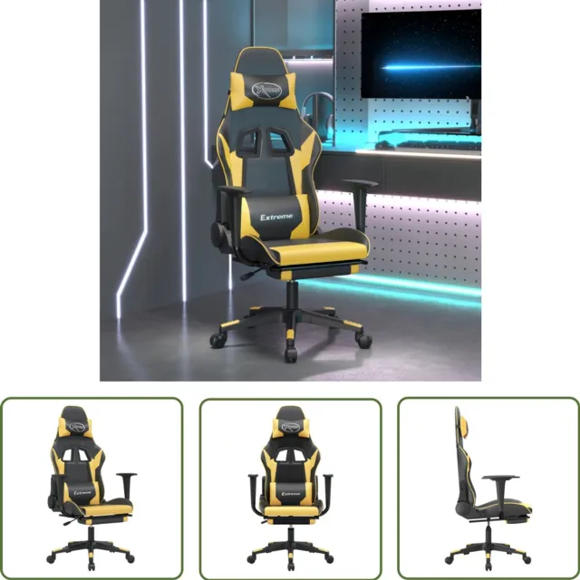 vidaXL Massage - gamestoel - met - voetensteun - kunstleer - zwart/goudkleurig zwart en goud