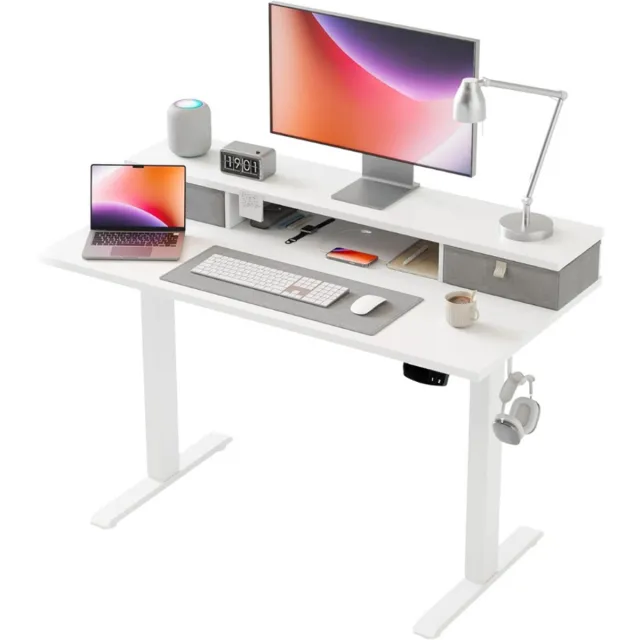 Agilestic Verstelbaar Bureau Met Elektrische Hoogteverstelling En 2 Lades 100X60Cm Ergonomisch Zit Sta Bureau Computer Bureau Wit