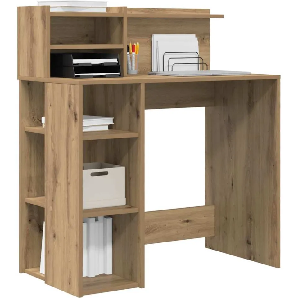 vidaXL Bureau Artisan Eiken 90 x 48 x 101,5 cm Bewerkt hout Bruin