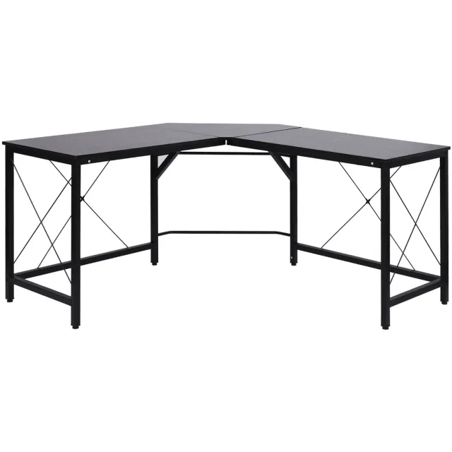 Lunpog Bureau - L-vormig hoekbureau, Zwarte MDF hoektafel - Geschikt voor kleine werkplekken - 150 x 150 x 76 cm - Zwart Schwarz