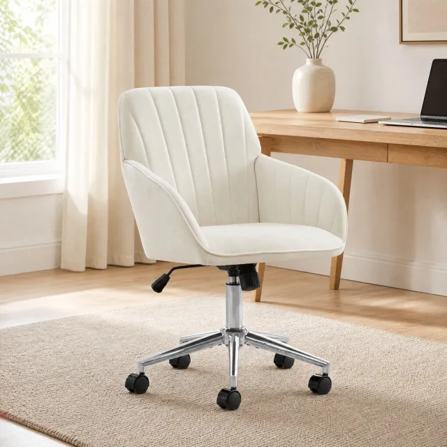 COVREO Bureaustoel met rugleuning – Ergonomische draaistoel – Werkstoel voor kantoor – Zithoogte 50-59 cm – Wit