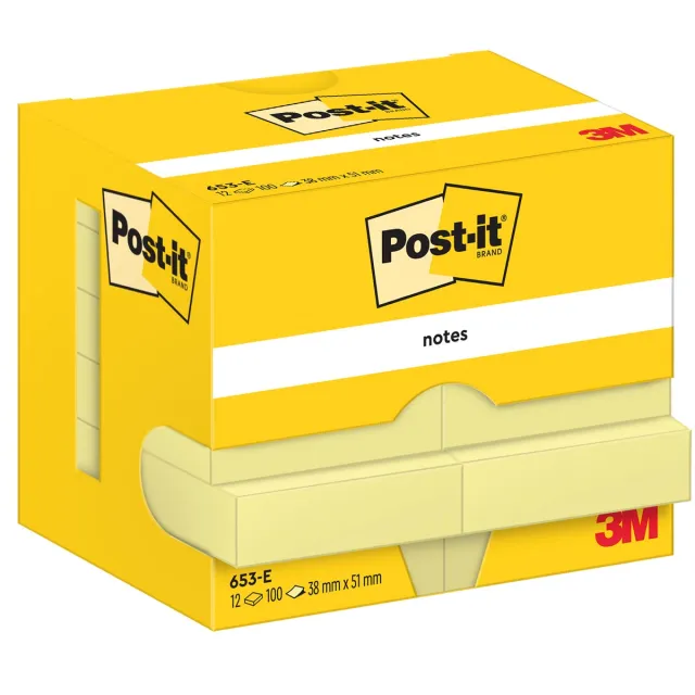 Post-It Notes , 100 vel, ft 38 x 51 mm, geel, pak van 12 blokken