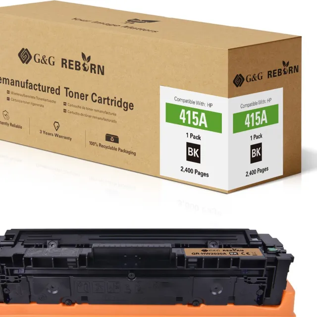 G&G REBORN 415A gereviseerde Tonercartridge Geschikt voor HP 415A 415X W2030A W2030X zwart