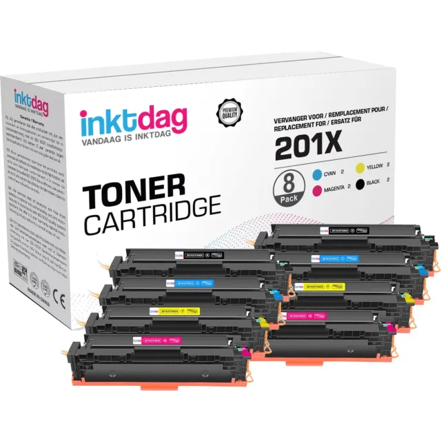 inktdag huismerk tonercartridges voor HP 201X Zwart / HP CF400X, HP 201X Cyaan / HP CF401X, HP 201X Geel / HP CF402X, HP 201X Magenta / HP CF403X, 8 Pack multipack, voor HP M252dw, M277dw, M274n 2 x Zwart (2800 Pagina's)
