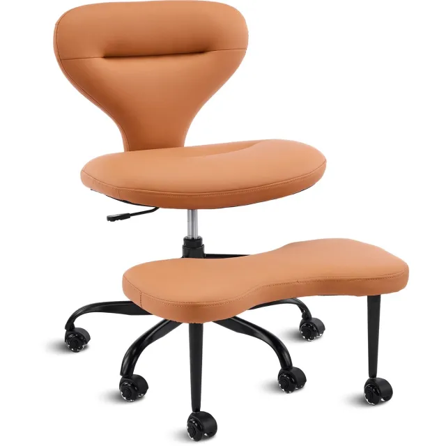 STILVORA Bureaustoel 67 x 80 x 84 cm Verstelbare Hoogte 360 Graden Draaibaar Met Voetsteun Voor Thuiswerk En Meditatie Kunstleer Oranje