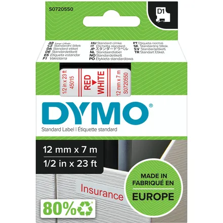Dymo Labeltape dymo labelmanager d1 polyester 12mm rood Op wit