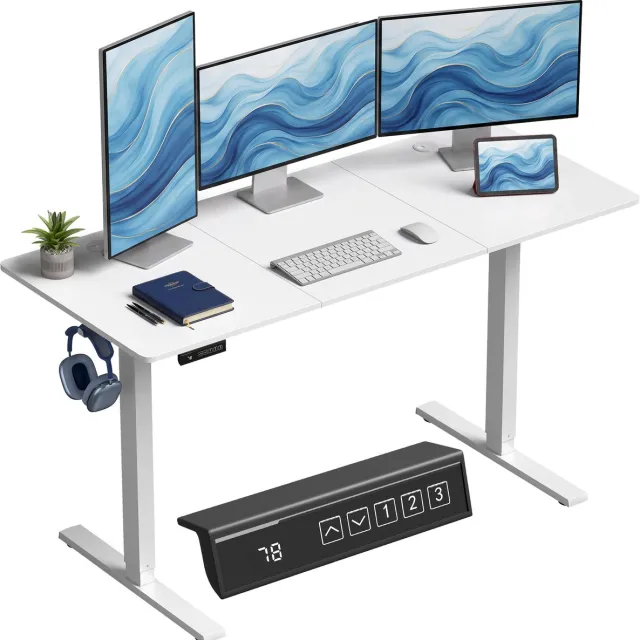 Ropilly Elektrisch zit-sta bureau - In hoogte verstelbaar - Thuiswerkplek - 140x60 cm - Wit