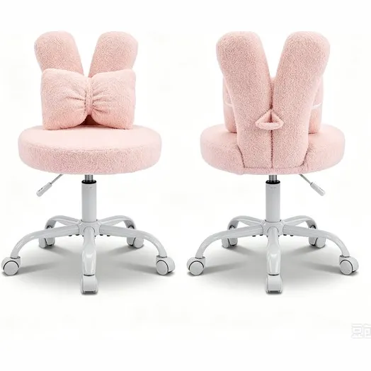 LEADZM Bureaustoel - Teddy fleece - Bureaustoelen-Schuimstofvulling - In Hoogte Verstelbaar - Voor Werk- en Slaapkamer-Roze-2 artikelen Roze konijnenoor 2 stuks