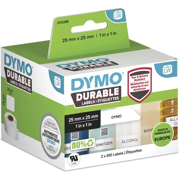 Dymo Etiket Dymo LabelWriter industrieel 25x25mm 2 rollen á 850 stuks wit