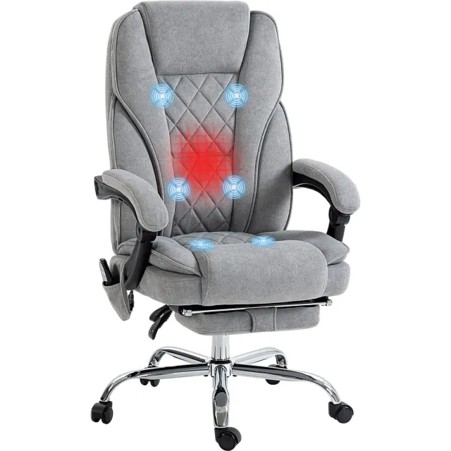 Vinsetto massage bureaustoel - fluweel (100% polyester) - 67x72x119cm - lichtgrijs
