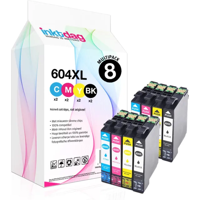 inktdag inktcartridges voor Epson 604XL, Epson 604 inkt, Epson 604 cartridge multipack van 8 kleuren voor Epson Expression Home XP-2200 XP-2205 XP-3200 XP-3205 XP-4200 XP-4205 Workforce WF-2910 WF-2930 WF-2935 WF-2950 Zwart x 2