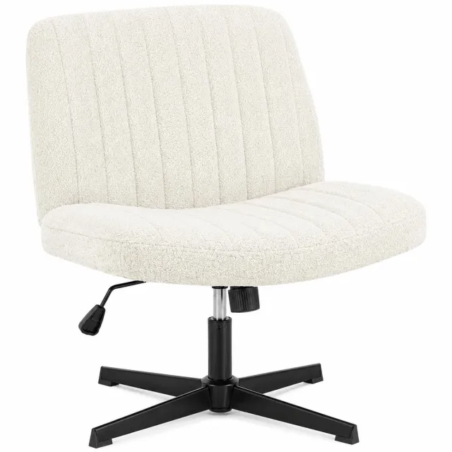 ITRONIQ Bureaustoel Zonder Armleuningen - Ergonomische Draaistoel - Verstelbare Hoogte - Kantelbaar - Teddy Bouclé - Crème Creme