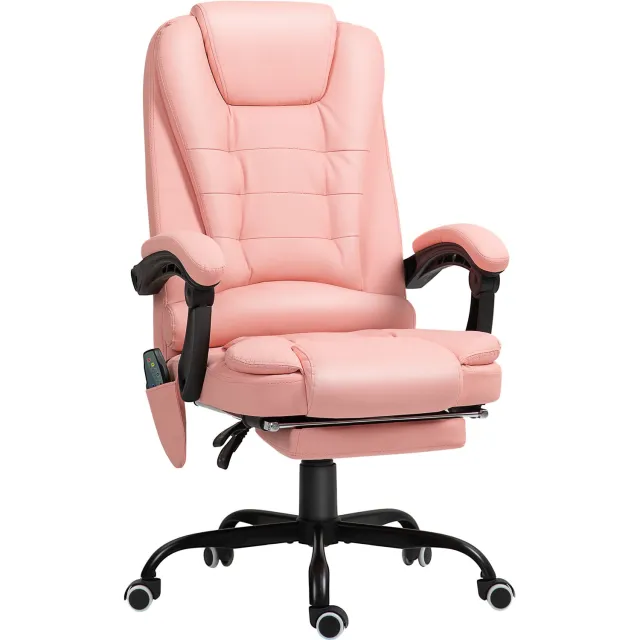 Vinona Bureaustoel met massagefunctie - Met 7 vibratiepunten - In hoogte verstelbaar - Rugleuning verstelbaar tot 155° - Met voetensteun en lendenkussen - 67 x 79 x 111-121 cm - Roze