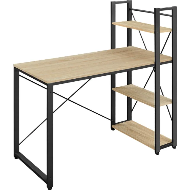 LEOBERT Bureau - SONOMA - Stalen Frame met 3 Planken, Stabil en Praktisch, Perfect voor Studentekamer, Jeugdkamer of Kantoor, Kleur: Eiken Sonoma en Zwart, 120 x 60 x 120 cm, Max. 50 kg eikenkleur