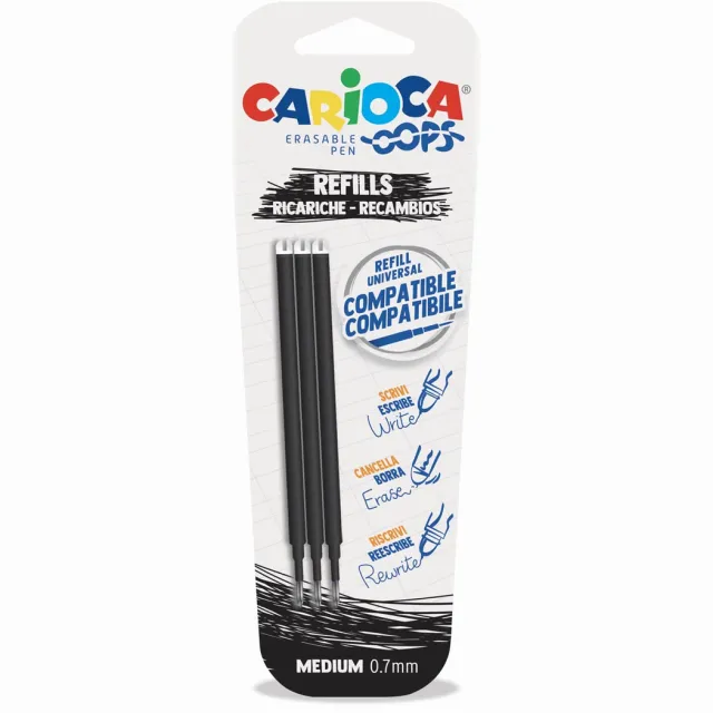 Carioca Oops navulling, medium, zwart, blister van 3 stuks