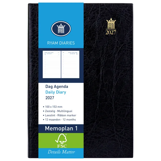 Ryam Agenda 2027 Ryam Memoplan 1 Mundior 1dag/1pagina zwart
