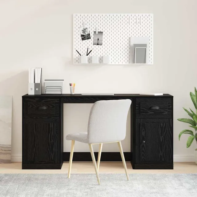 vidaXL Bureau met kast Zwart Eiken Bewerkt hout 154,5 x 50 x 75 cm, foto 2