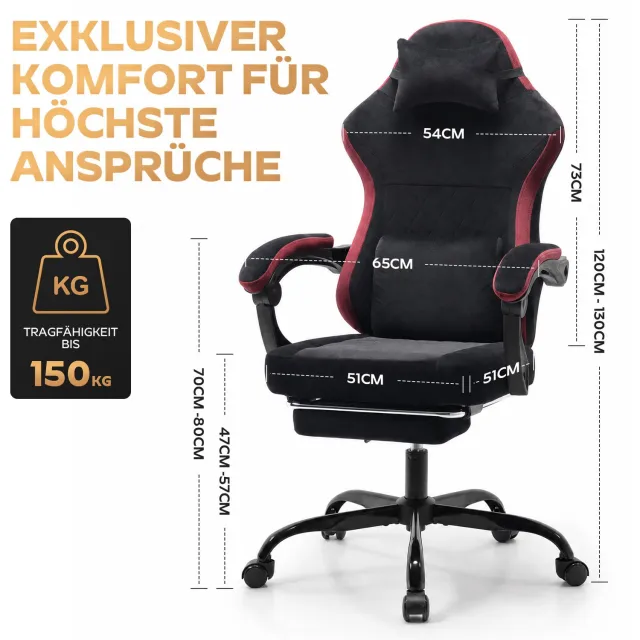 MODENUIT Gamingstoel - Verstelbare Zithoogte en Rugleuning - Voor Kantoor en Gamen - Stof - Zwart en Rood