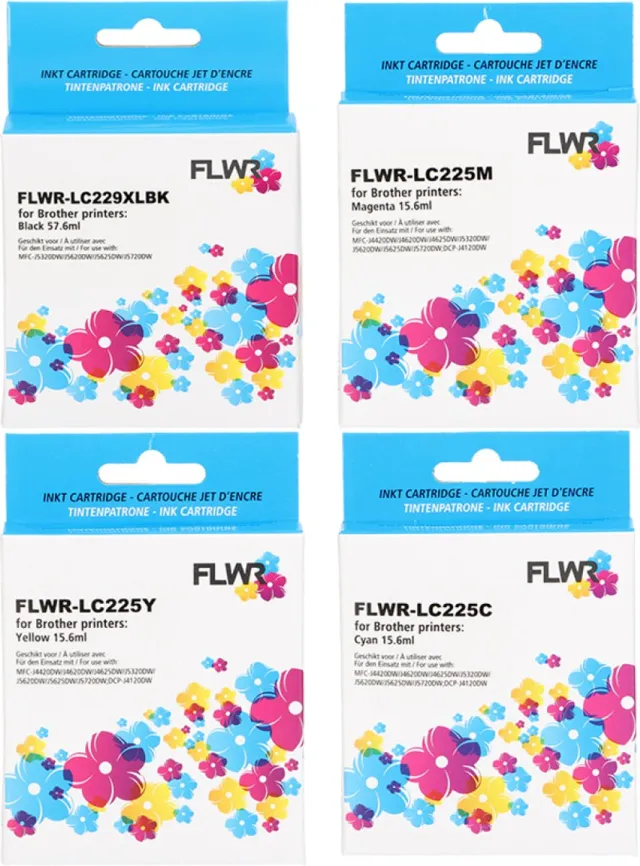 FLWR Inktcartridges / LC-229/LC-225 / Zwart & Kleur - Geschikt voor Brother Zwart en kleur