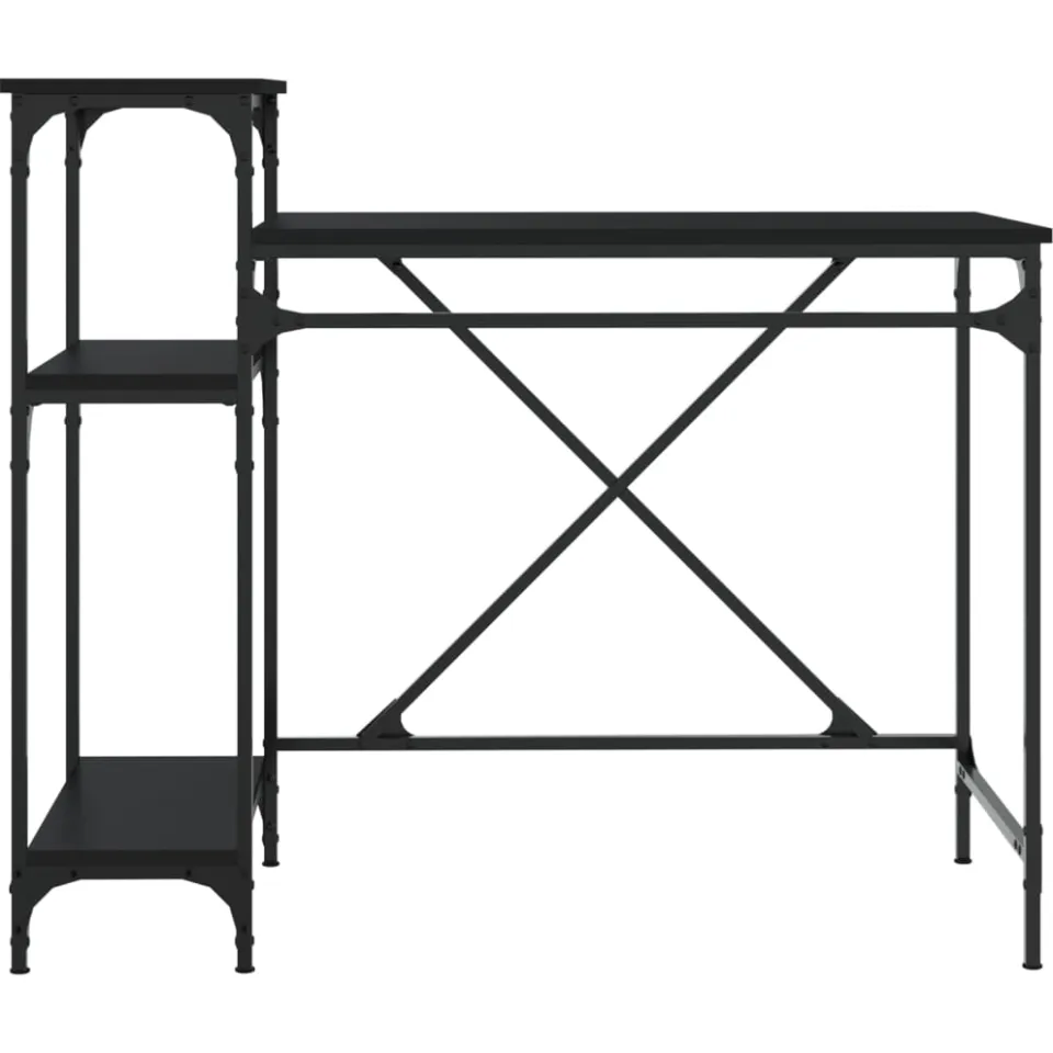 vidaXL Bureau met schappen 105x50x90 cm bewerkt hout en ijzer zwart, foto 4