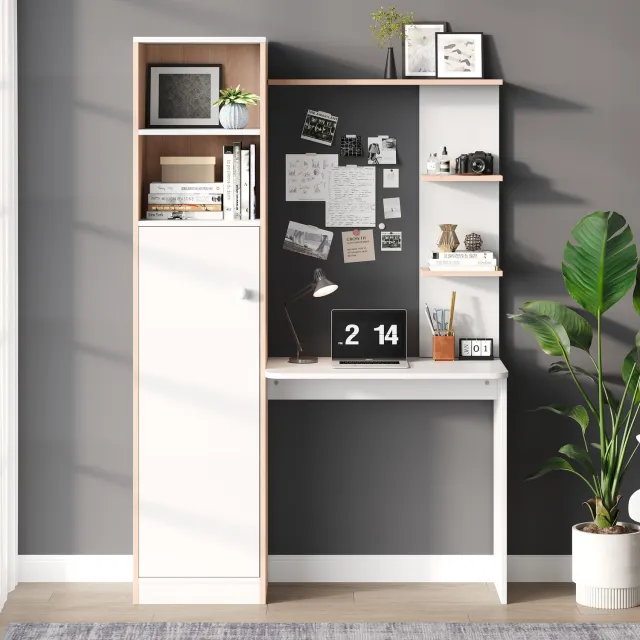 VVBV Bureau / Computerbureau / Kantoorbureau 123.5x45x168.5 cm – Opbergruimte – voor Kantoor – MDF / Wit/Naturel