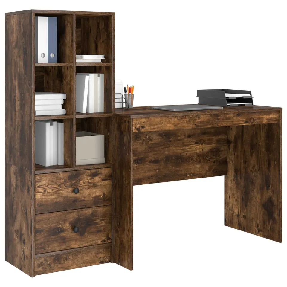 vidaXL Bureau Gerookt eiken 145.5 x 50 x 127 cm 2 st Bruin